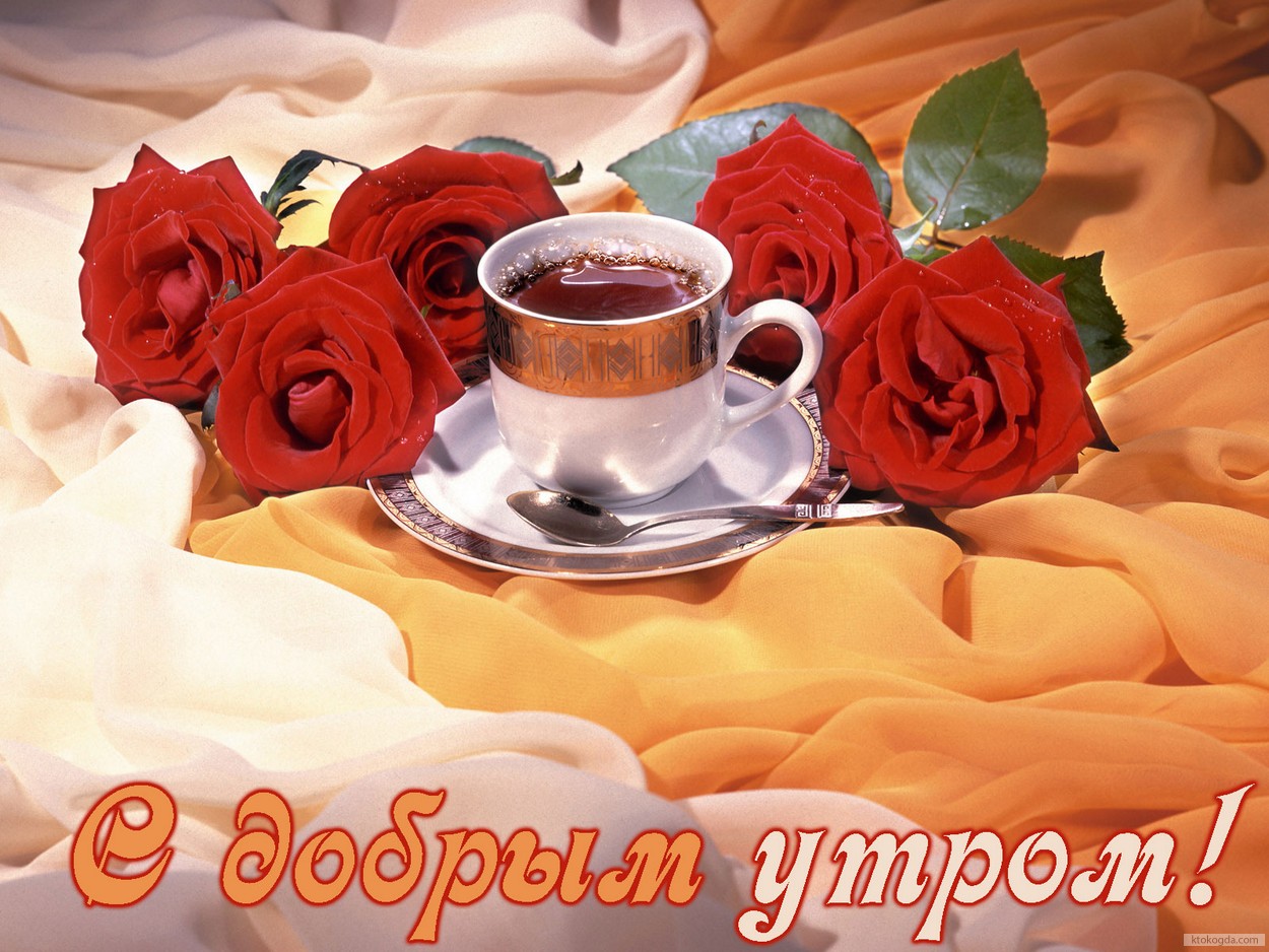 Открытка с добрым утром, цветы и чай