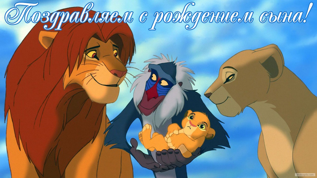 Открытка поздравляем с рождением сына, львенок