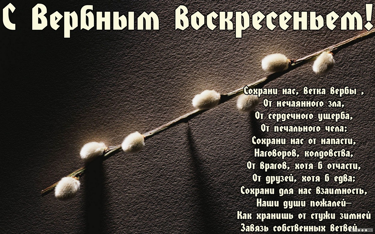 Открытка с Вербным воскресеньем с стихотворением-поздравлением