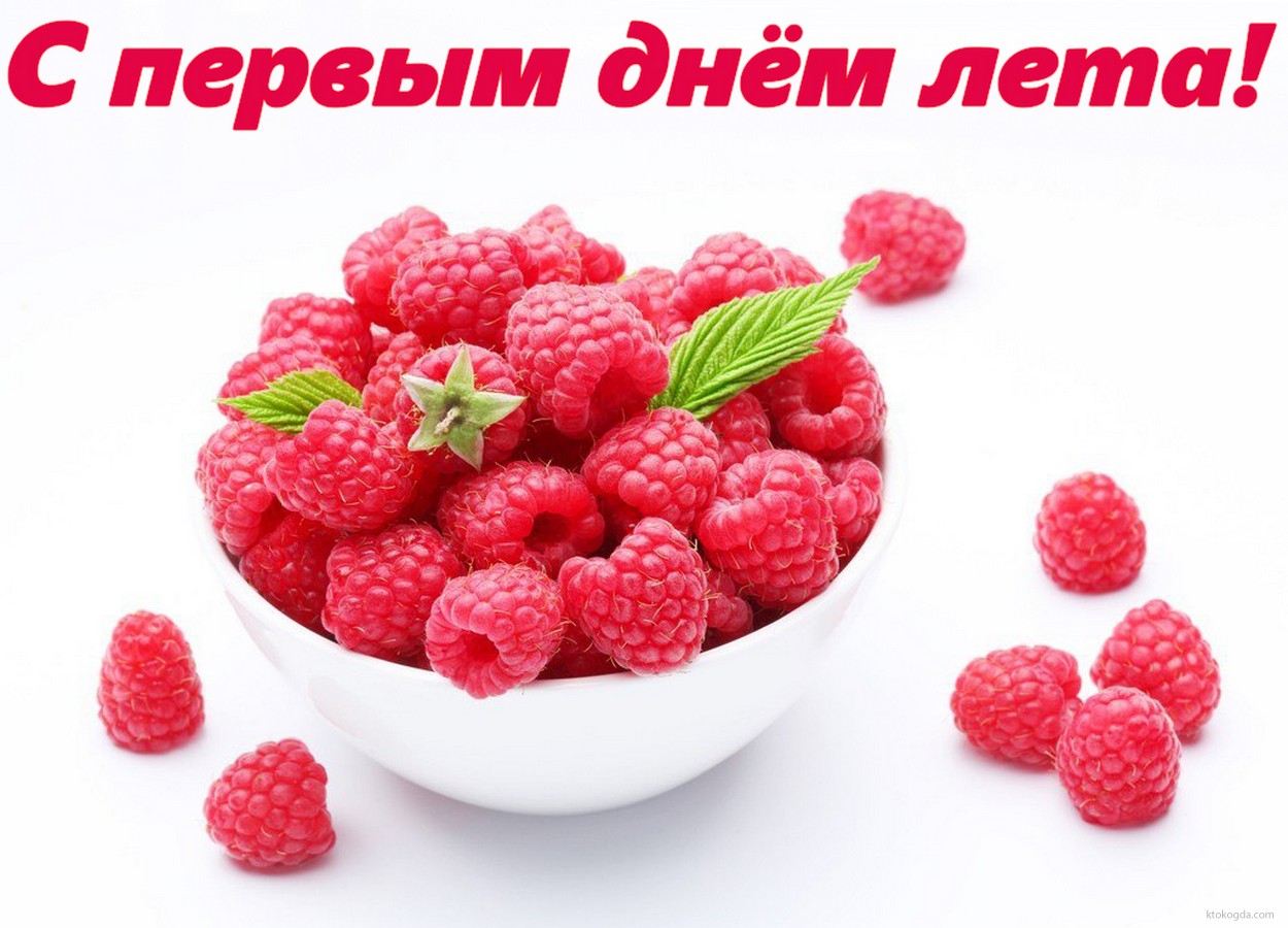 Открытка с первым днем лета, ягода малина