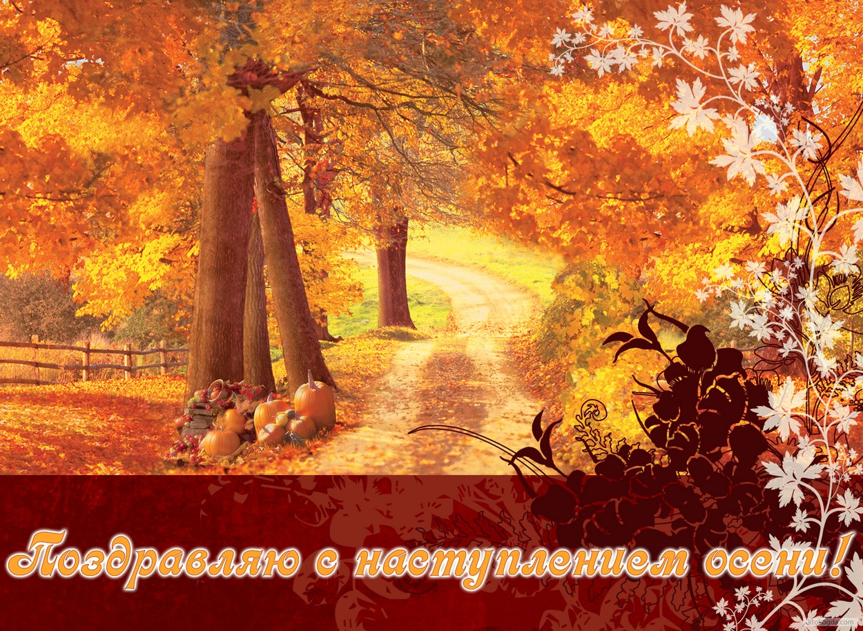 Открытка поздравляем с наступлением осени, природа