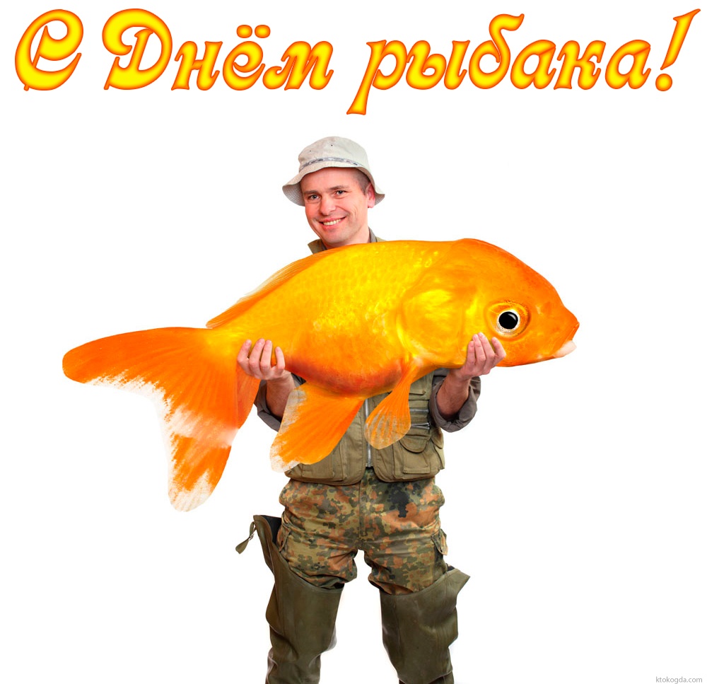 Открытка с Днем рыбака прикольная, золотая рыбка