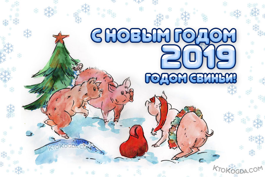 Свиньи под новогодней елкой