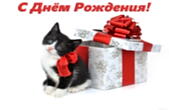 Открытка с Днем Рождения, животные, котенок и подарок