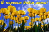 Открытка с первым днём лета, цветы, тюльпаны