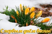 Открытка с первым днем весны красивая, подснежники
