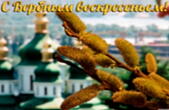 Открытка с Вербным воскресеньем красивая, верба и храм