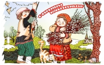 Дети собирают веточки вербы к православному празднику