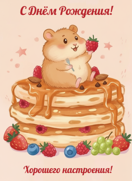 С Днем Рождения с тортом и хомяком